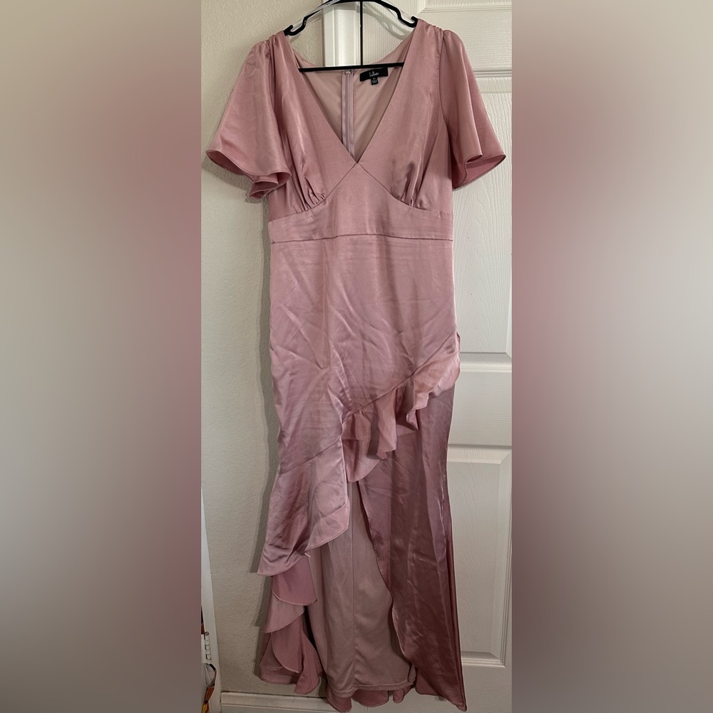 Lulus Pink High Low Ruffled Formal Gown Dress Women’s wedding Clothing Size XL